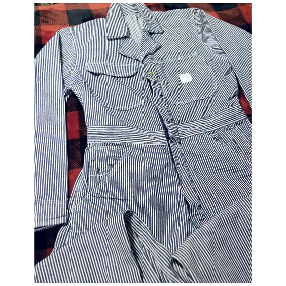 ☆☆TRUE VINTAGE☆☆1960's HICKORY STRIPE SELVEDGE COVERALLS‐ 30"x30" - Picture 4 of 11